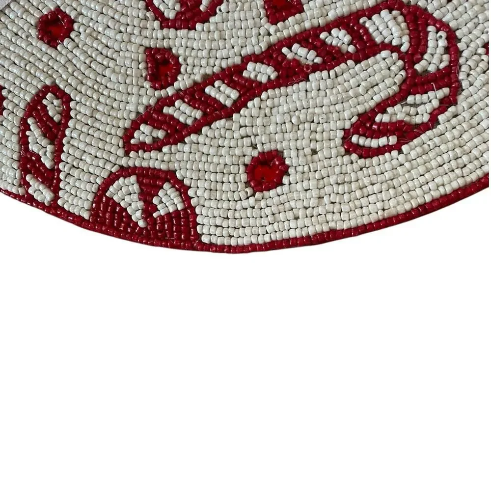 2pc Tahari Candy Cane Beaded Placemats 15in Christmas Holiday Red White New